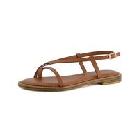 CUSHIONAIRE Luxor Sandals for Women, Strappy Flat Thong Womens Sandals with Adjustable Ankle Strap and Memory Foam, Cognac, 3 UK
