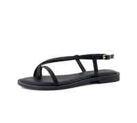 CUSHIONAIRE Luxor Sandals for Women, Strappy Flat Thong Womens Sandals with Adjustable Ankle Strap and Memory Foam, Black, 3 UK