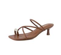 CUSHIONAIRE Maui Women’s Strappy Toe-Ring Slip On Kitten Heel - Vegan Leather Dress Sandal + Memory Foam, Cognac, 5.5 UK Wide