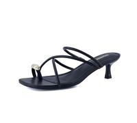 CUSHIONAIRE Maui Women’s Strappy Toe-Ring Slip On Kitten Heel - Vegan Leather Dress Sandal + Memory Foam, Black, 5.5 UK Wide