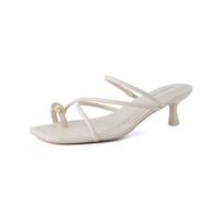 CUSHIONAIRE Maui Women’s Strappy Toe-Ring Slip On Kitten Heel - Vegan Leather Dress Sandal + Memory Foam, Cream, 4.5 UK Wide