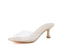 CUSHIONAIRE Naty Jelly Kitten Heels for Women, Chic Slip-On Mule Design with Modern Open Square Toe Womens Heels, Clear, 6