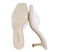 CUSHIONAIRE Naty Jelly Kitten Heels for Women, Chic Slip-On Mule Design with Modern Open Square Toe Womens Heels, Clear, 9