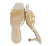 CUSHIONAIRE Naty Jelly Kitten Heels for Women, Chic Slip-On Mule Design with Modern Open Square Toe Womens Heels, Nude, 8.5