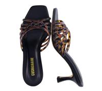 CUSHIONAIRE Naty Jelly Kitten Heels for Women, Chic Slip-On Mule Design with Modern Open Square Toe Womens Heels, Tortoise, 7.5