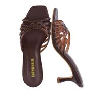 CUSHIONAIRE Naty Jelly Kitten Heels for Women, Chic Slip-On Mule Design with Modern Open Square Toe Womens Heels, Brown, 7.5