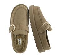 CUSHIONAIRE Origin Genuine Suede Mule Clogs for Women, Cozy Slip-On Moc Toe Loafer with Buckle and Faux Fur Cushioned Footbed, Moss, 4 UK