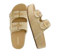 CUSHIONAIRE Panama Sandals for Women 2025 - Slip-On Casual, Lightweight Summer Slides - Platform Sandals Women Beach Footwear, Natural, 7 UK Wide