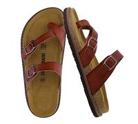 CUSHIONAIRE Pluto Cork Footbed Summer Sandals for Women 2025 Comfortable Slides with Adjustable Buckles, Toe Loop & Stitched Design - Stylish Slip On Women Footwear, Whiskey, 4.5 UK