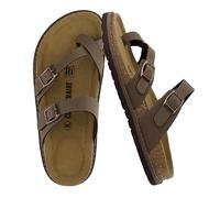 CUSHIONAIRE Pluto Cork Footbed Summer Sandals for Women 2025 Comfortable Slides with Adjustable Buckles, Toe Loop & Stitched Design - Stylish Slip On Women Footwear, Brown, 4.5 UK