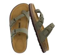CUSHIONAIRE Pluto Cork Footbed Summer Sandals for Women 2025 Comfortable Slides with Adjustable Buckles, Toe Loop & Stitched Design - Stylish Slip On Women Footwear, Olive, 6 UK