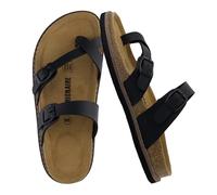 CUSHIONAIRE Pluto Cork Footbed Summer Sandals for Women 2025 Comfortable Slides with Adjustable Buckles, Toe Loop & Stitched Design - Stylish Slip On Women Footwear, Black, 7 UK