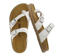 CUSHIONAIRE Pluto Cork Footbed Summer Sandals for Women Comfortable Slides with Adjustable Buckles, Toe Loop & Stitched Design - Stylish Slip On Women Footwear, White, 8 UK Wide
