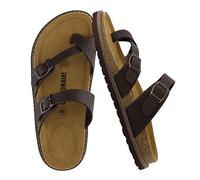CUSHIONAIRE Pluto Cork Footbed Summer Sandals for Women Comfortable Slides with Adjustable Buckles, Toe Loop & Stitched Design - Stylish Slip On Women Footwear, Brown Nappa, 3 UK