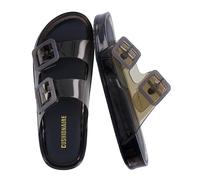 CUSHIONAIRE Pool Slides for Women Waterproof Double Buckle Adjustable Slip-On Womens Sandals for Beach Shower Casual Wear, Smoke, 9