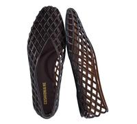 CUSHIONAIRE Siesta Modern Lattice Ballet Flats for Women, Comfortable Slip On Pointed Toe Womens Jelly Shoes, Chocolate, 9