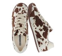 CUSHIONAIRE Techno Women’s Vegan Cow Print Calf-Hair Lace-Up Sneakers with Memory Foam Comfort, Brown, 5 UK