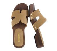 CUSHIONAIRE Tokyo Vegan Leather Suede Platform Sandals for Women Adjustable Strap Heeled Slide Sandals with Memory Foam Comfort, Grey Genuine Suede, 6