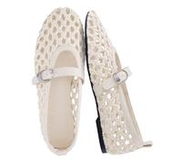 CUSHIONAIRE Wendy Woven Mary Jane Flats for Women with Memory Foam, Ivory, 10