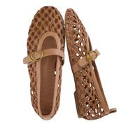 CUSHIONAIRE Wendy Woven Mary Jane Flats for Women with Memory Foam, Tan, 6