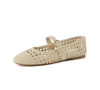 CUSHIONAIRE Windsor Woven Womens Flats with Adjustable Strap - Comfortable Mary Jane Ballet Flats for Women, Wheat, 9 UK Wide