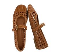 CUSHIONAIRE Windsor Woven Womens Flats with Adjustable Strap - Comfortable Mary Jane Ballet Flats for Women, Cognac, 5 UK