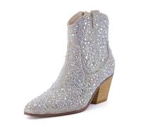 CUSHIONAIRE Women's Bravo Rhinestone Western Boot +Memory Foam, Wide Widths Available, Silver 4 UK