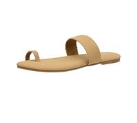 CUSHIONAIRE Women's Carson Toe Ring Slide Sandal with Memory Foam, Tan 7 UK