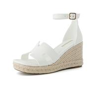 CUSHIONAIRE Women's Charlie Espadrille Wedge Sandal +Memory Foam and Wide Widths Available, White Burnished, 6 UK
