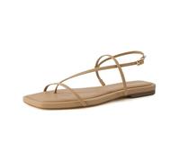 CUSHIONAIRE Women's Glory strappy flat sandal +Memory Foam and Wide Widths Available, Natural, 8 UK