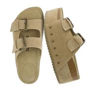CUSHIONAIRE Women's Guru Genuine Leather footbed platform sandal with +Comfort, Wide Widths Available, Suede Khaki, Wide