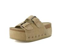 CUSHIONAIRE Women's Guru Genuine Leather footbed platform sandal with +Comfort, Wide Widths Available, Suede Khaki, 7 Wide