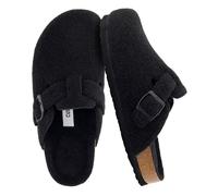 CUSHIONAIRE Women's Hana Cork Footbed Clog with +Comfort, Wide Widths Available, Black Wool 4 UK