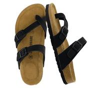 CUSHIONAIRE Women's Luna Cork Footbed Sandal with +Comfort, Black Vegan Suede 6 UK
