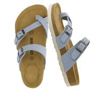 CUSHIONAIRE Women's Luna Cork Footbed Sandal with +Comfort, Blue Vegan Suede 8 UK