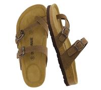 CUSHIONAIRE Women's Luna Cork Footbed Sandal With +Comfort, Brown Vegan Suede, Wide