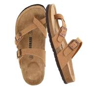 CUSHIONAIRE Women's Luna Cork Footbed Sandal with +Comfort, Tan Vegan Suede 6.5 UK