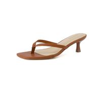 CUSHIONAIRE Women's Miami Kitten heel thong sandals +Memory Foam, Wide Widths Available, Whiskey, 6.5 UK