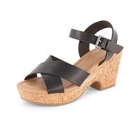CUSHIONAIRE Women's Rosie Cork Wedge Sandal +Memory Foam, Black 6 UK