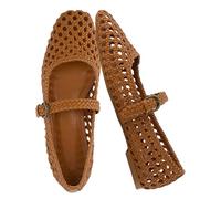 CUSHIONAIRE Women's Weston Woven Mary Jane Flat +Memory Foam, Wide Widths Available, Cognac Woven, 9.5 Wide