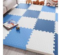 Cushioned Foam Floor Mats, Soft Play Pad Puzzle Play Pads Interlocking EVA Foam Floor Tiles - 30cm×30cm Each Tile Pet Mat, Exercise Matting for Kids Gym(White/Blue/Navy blue)