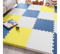 Cushioned Foam Floor Mats, Soft Play Pad Puzzle Play Pads Interlocking EVA Foam Floor Tiles - 30cm×30cm Each Tile Pet Mat, Exercise Matting for Kids Gym(White/Yellow/Navy blue)