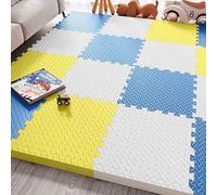 Cushioned Foam Floor Mats, Soft Play Pad Puzzle Play Pads Interlocking EVA Foam Floor Tiles - 30cm×30cm Each Tile Pet Mat, Exercise Matting for Kids Gym(White/Yellow/Blue)