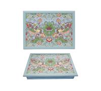 Cushioned Lap Tray Strawberry Thief Pattern Blue Bean Bag Base 44x33x6cm Wipe Clean Plastic Top for Laptop Bed and Sofa