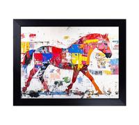 Cushioned Lap Tray with Bean Bag Base for Laptop & Eating - Abstract Horse Vol.3 Design | Padded Lap Desk for Sofa, Bed & Work | Portable TV Dinner & Breakfast Tray, Easy Clean Surface