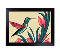 Cushioned Lap Tray with Bean Bag Base for Laptop & Eating - An Art Deco Hummingbird Design | Padded Lap Desk for Sofa, Bed & Work | Portable TV Dinner & Breakfast Tray, Easy Clean Surface