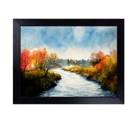 Cushioned Lap Tray with Bean Bag Base for Laptop & Eating - An Autumn Forest River Design | Padded Lap Desk for Sofa, Bed & Work | Portable TV Dinner & Breakfast Tray, Easy Clean Surface