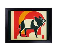 Cushioned Lap Tray with Bean Bag Base for Laptop & Eating - Art Deco Pig Abstract Design | Padded Lap Desk for Sofa, Bed & Work | Portable TV Dinner & Breakfast Tray, Easy Clean Surface