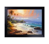 Cushioned Lap Tray with Bean Bag Base for Laptop & Eating - Beach Landscape Design | Padded Lap Desk for Sofa, Bed & Work | Portable TV Dinner & Breakfast Tray, Easy Clean Surface