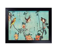 Cushioned Lap Tray with Bean Bag Base for Laptop & Eating - Birds On A Cherry Blossom Tree By Utagawa Hiroshige | Padded Lap Desk for Sofa, Bed & Work | Portable TV Dinner & Breakfast Tray